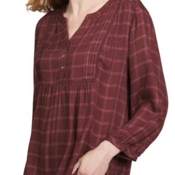 WRANGLER Ladies Brown Rust Plaid Blouse Sz L (12-14) Popover Tunic Shirt Top NWT - Picture 1 of 13